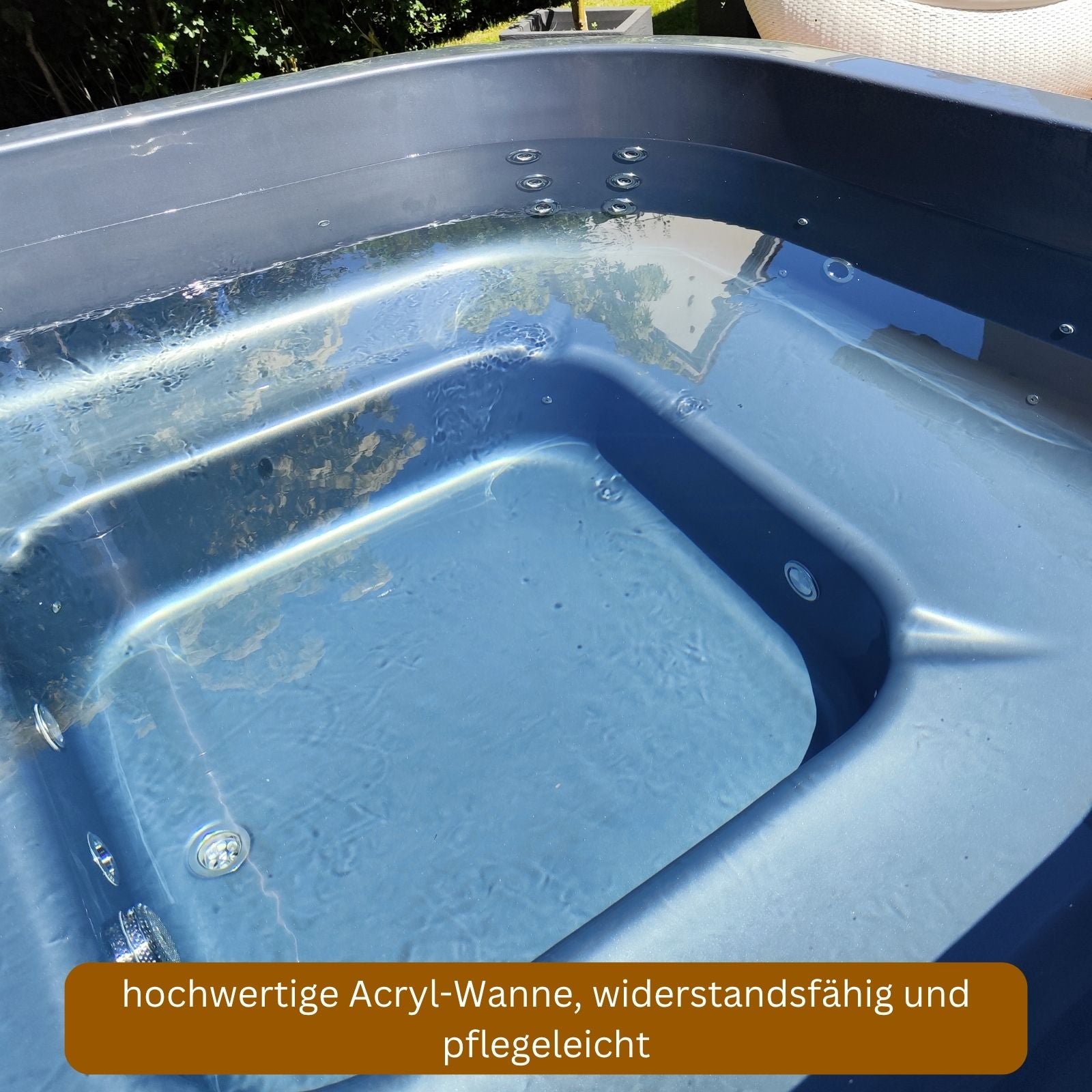 Hot Tub ECKIG 180 (Acryl, horizontaler Ofen) mit hochwertiger Acrylwanne