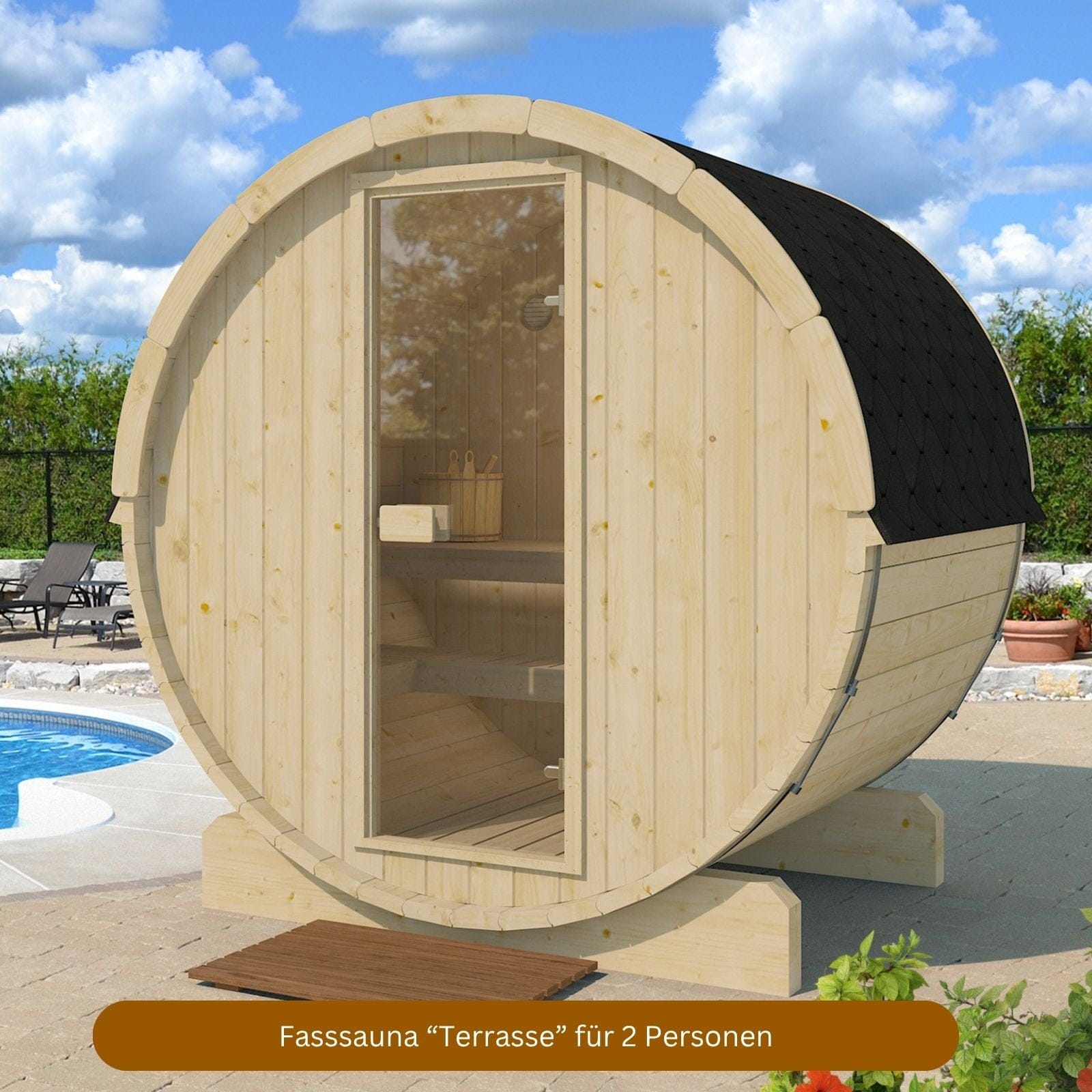 Fasssauna "Terrasse" für 2 Personen