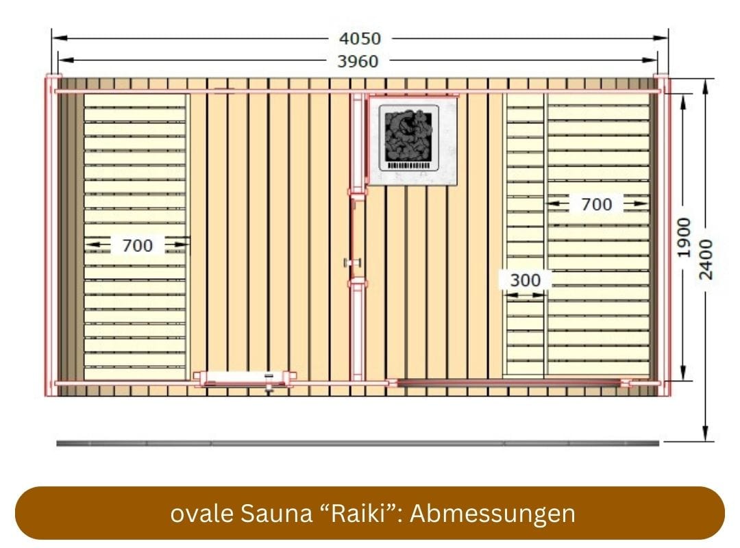 ovale Sauna mit Holzofen Raiki