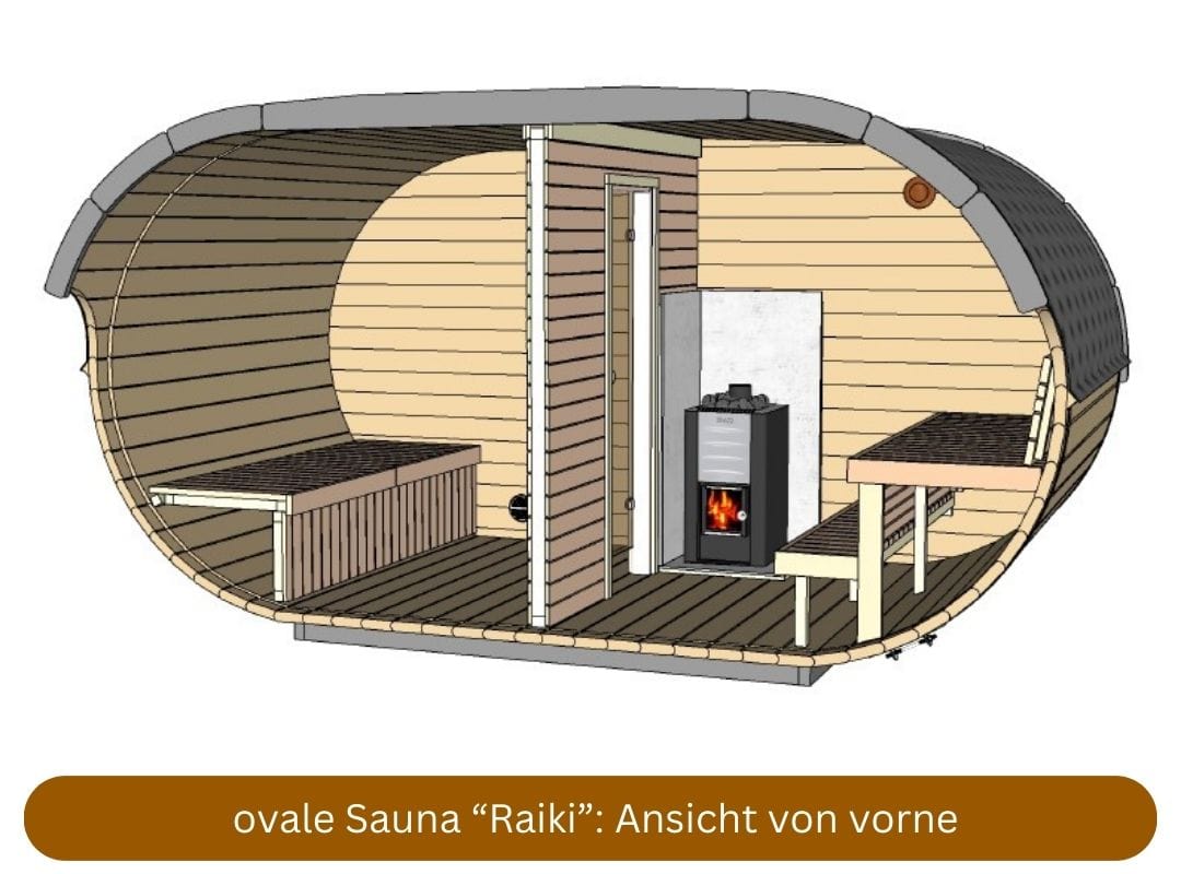 ovale Sauna mit Holzofen Raiki